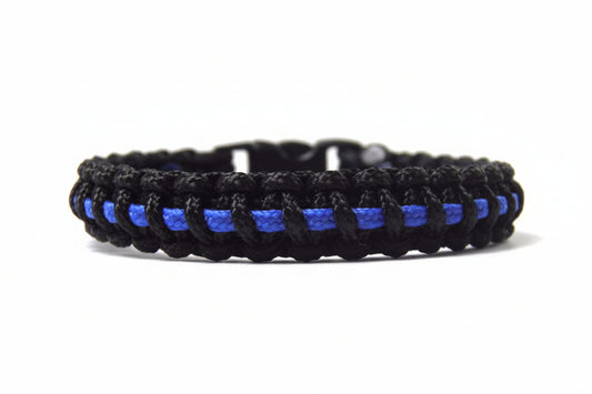 Paracord Typ 1 Armband, ca. 1 cm breit -Thin Blue Line-Polizei-Unisex Armband-Schwarz