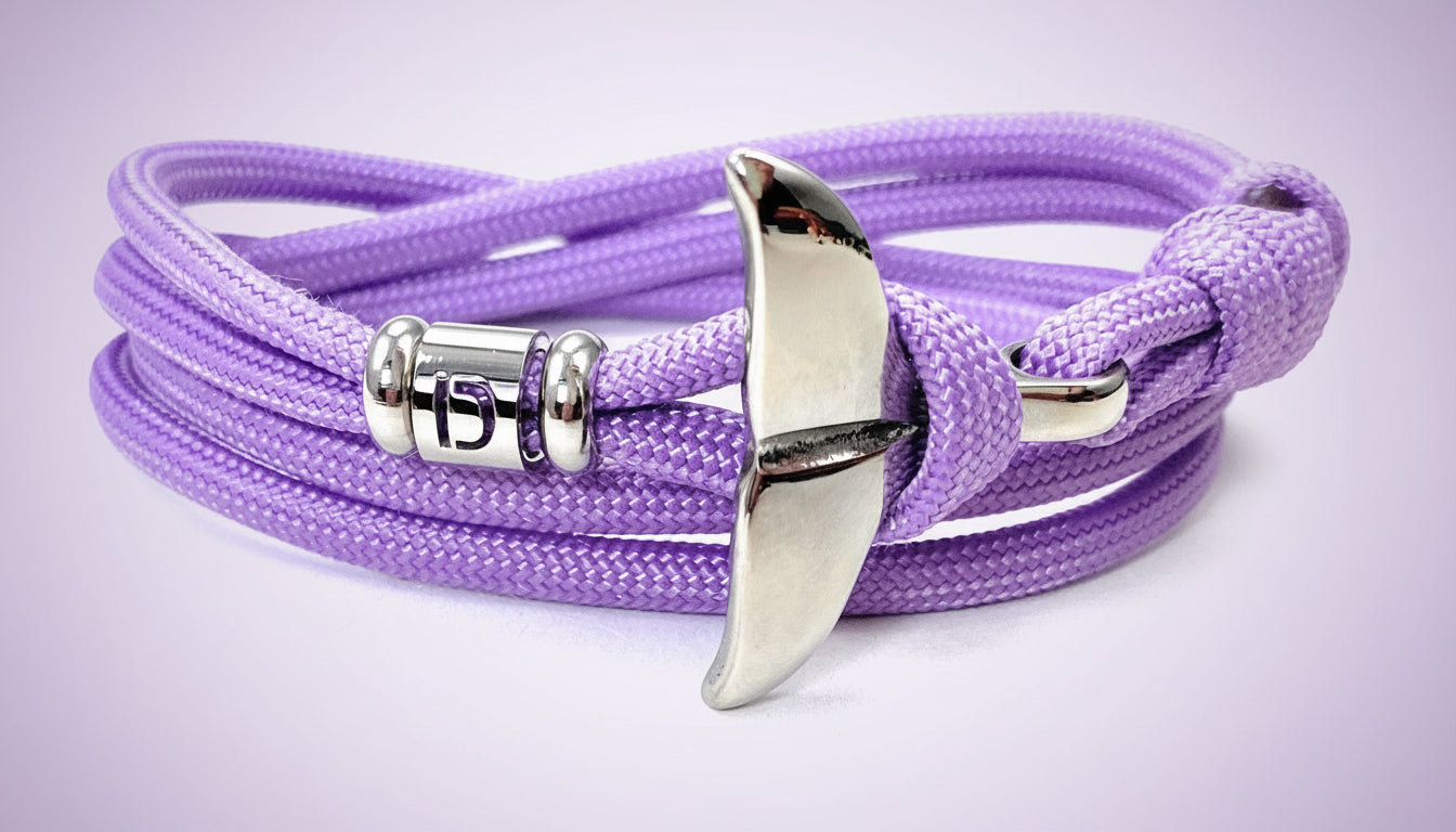 Edelstahl Walflossen Armband mit Buchstabe-Wickelarmband-Verstellbar-US Paracord III-Pastel Purple