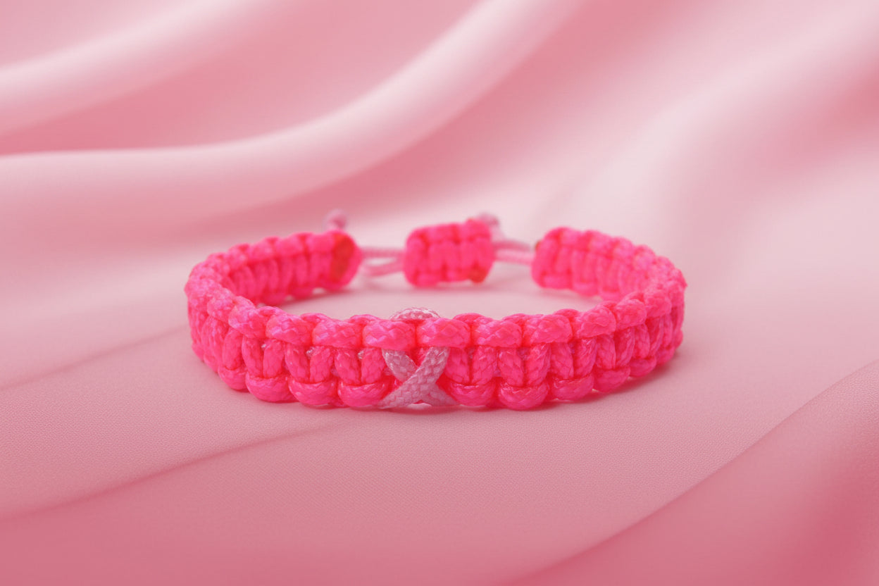Zierliches Paracord Armband Verstellbar-Brustkrebs Bewusstsein-Rosa Schleife-Ribbon-Breast Cancer Awareness Armband-Neon Pink