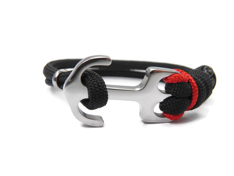 Maritimes Surfer Edelstahl Anker Armband-US Paracord III-Verstellbar-Unisex-Frauen, u. Männer Armband-Geschenk-Black & Akzentfarbe Imperial Red