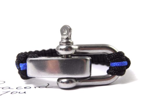 Paracord Typ 1 Armband, ca. 1 cm breit -Thin Blue Line-Polizei-Unisex Armband-Schwarz