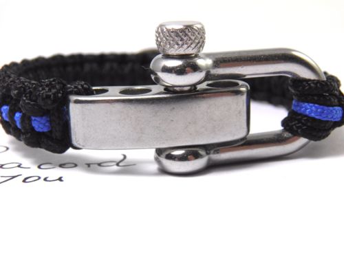 Paracord Typ 1 Armband, ca. 1 cm breit -Thin Blue Line-Polizei-Unisex Armband-Schwarz