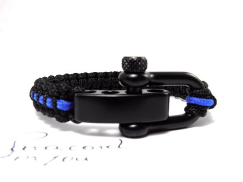 Paracord Typ 1 Armband, ca. 1 cm breit -Thin Blue Line-Polizei-Unisex Armband-Schwarz