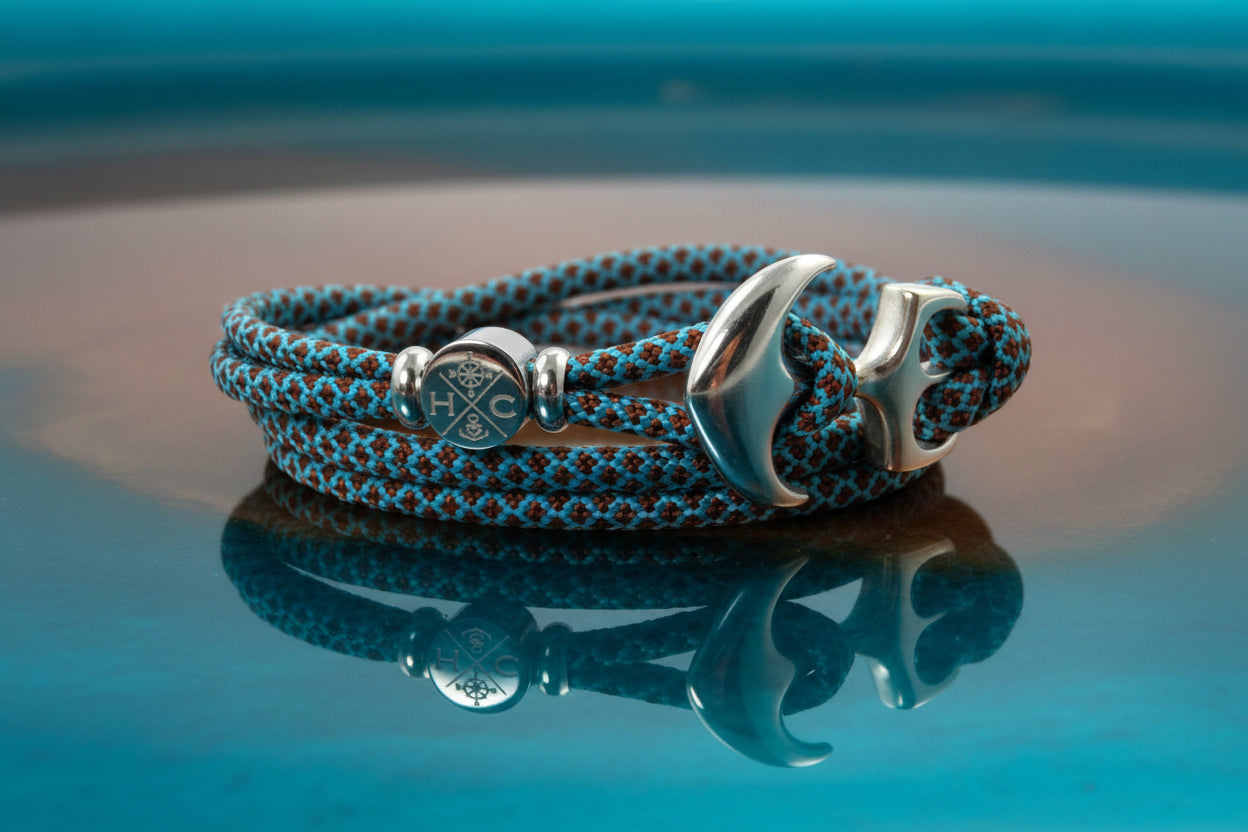 925 Silber Anker (Handmade in der Dom Goldschmiede zu Meldorf-Germany) Armband-mit Echtheitszertifikat-Geschenk-Valentinstag-Neon Turquise & Chocolate Diamonds