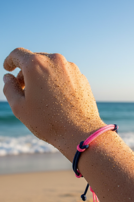 Paracord Coast Duo Armband – verstellbares Surferarmband – freie Farbwahl – Unisex - Midnight Blue & Neon Pink
