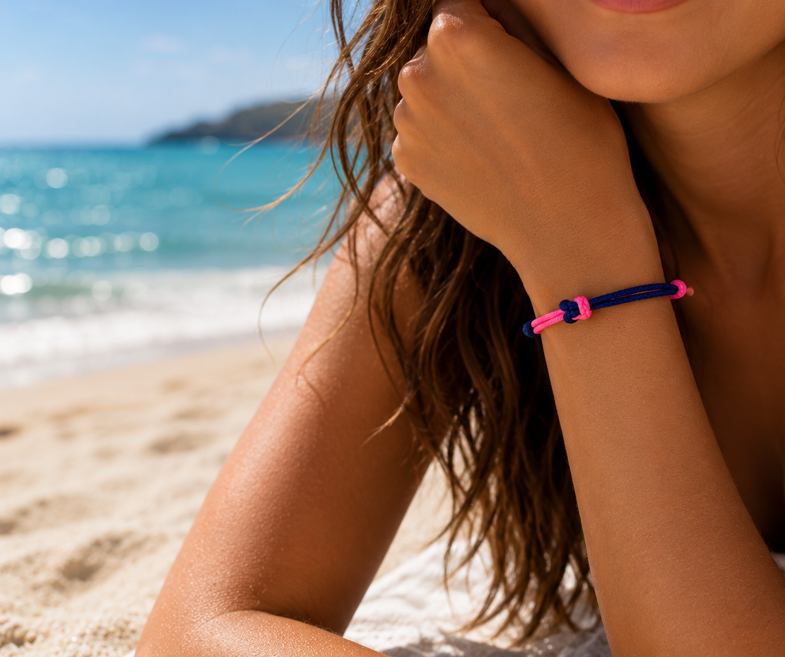 Paracord Coast Duo Armband – verstellbares Surferarmband – freie Farbwahl – Unisex - Midnight Blue & Neon Pink