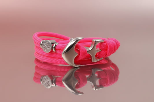 925 Silber Anker (Handmade in der Dom Goldschmiede zu Meldorf-Germany) Armband-mit Echtheitszertifikat-Geschenk-Valentinstag-Neon Pink