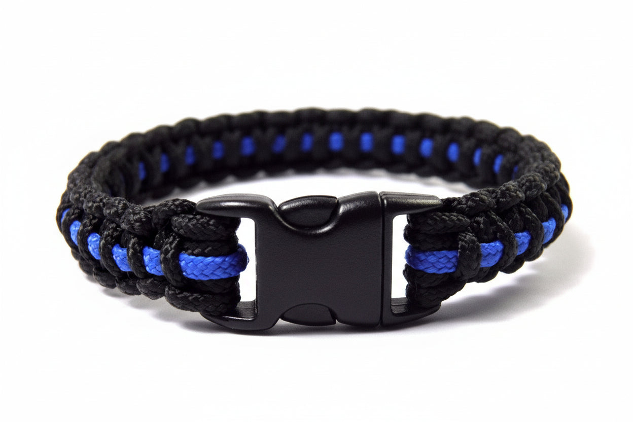Paracord Typ 1 Armband, ca. 1 cm breit -Thin Blue Line-Polizei-Unisex Armband-Schwarz