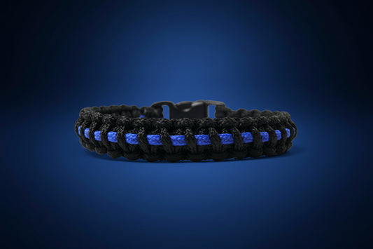 Paracord Typ 1 Armband, ca. 1 cm breit -Thin Blue Line-Polizei-Unisex Armband-Schwarz