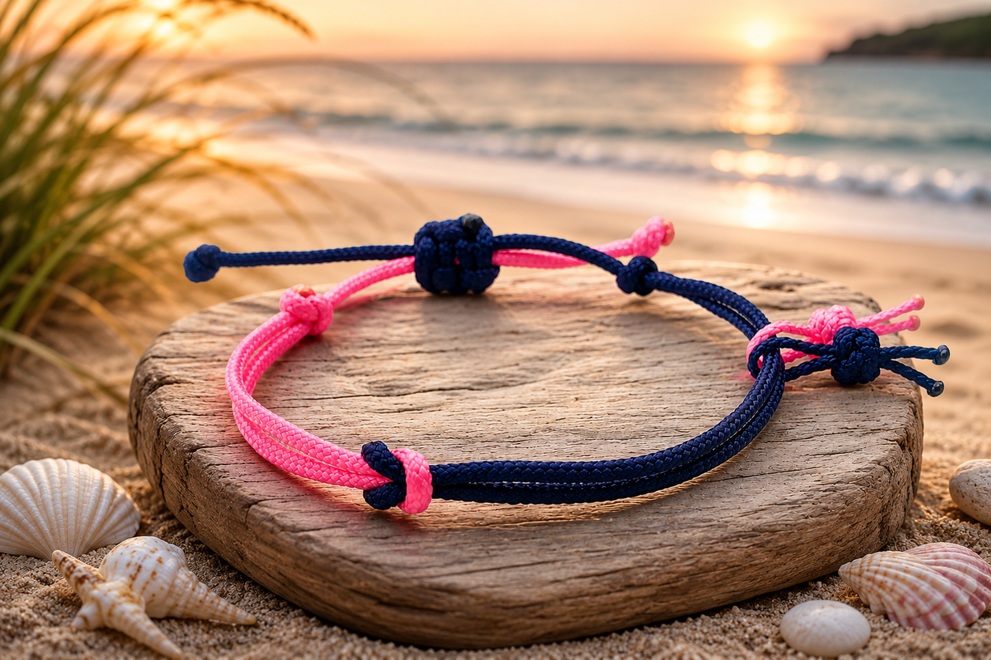 Paracord Coast Duo Armband – verstellbares Surferarmband – freie Farbwahl – Unisex - Midnight Blue & Neon Pink
