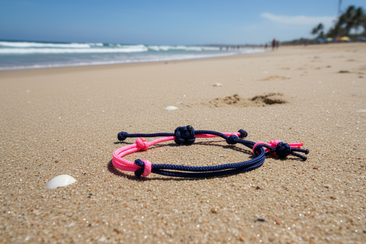 Paracord Coast Duo Armband – verstellbares Surferarmband – freie Farbwahl – Unisex - Midnight Blue & Neon Pink