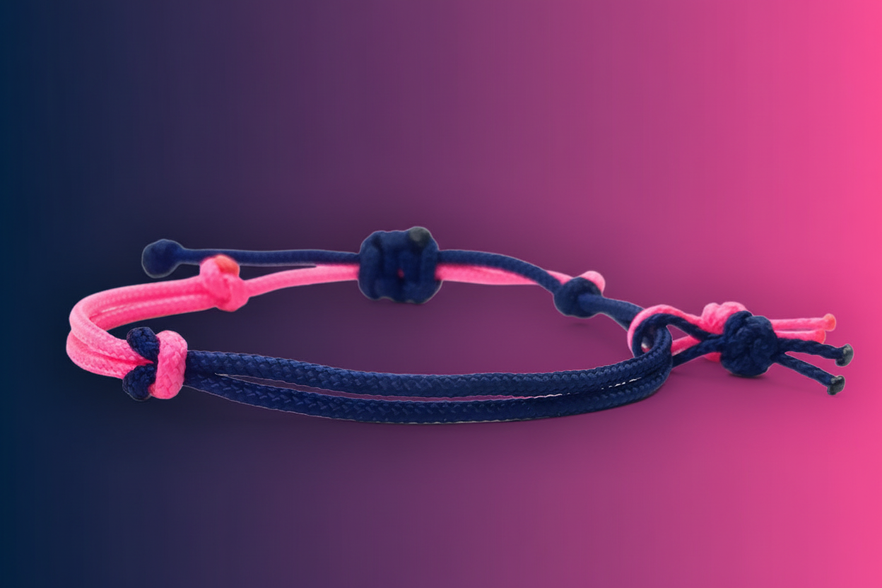 Paracord Coast Duo Armband – verstellbares Surferarmband – freie Farbwahl – Unisex - Midnight Blue & Neon Pink