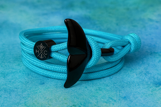 Schickes-Surfer Edelstahl Walflossen Armband -Paracord Typ III-Verstellbar-Türkis
