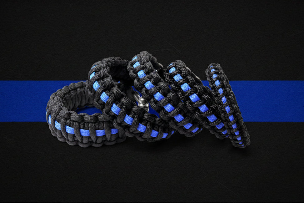Paracord Typ 1 Armband, ca. 1 cm breit -Thin Blue Line-Polizei-Unisex Armband-Schwarz