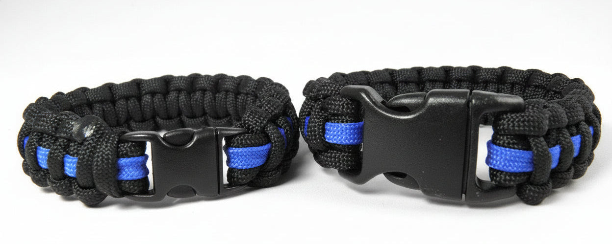Paracord Typ 1 Armband, ca. 1 cm breit -Thin Blue Line-Polizei-Unisex Armband-Schwarz