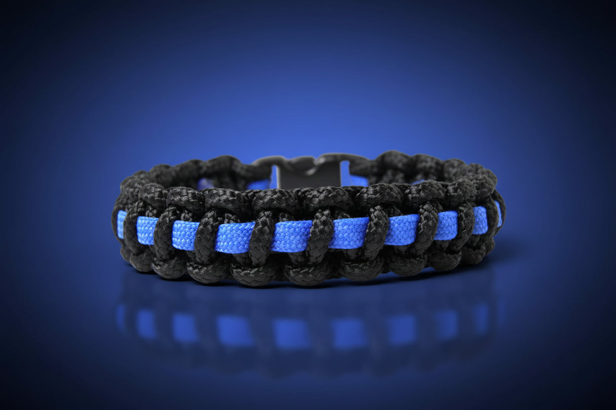 Paracord Typ 2 Armband, ca. 1,5 cm breit -Thin Blue Line-Polizei-Männer, Frauen Armband-Schwarz