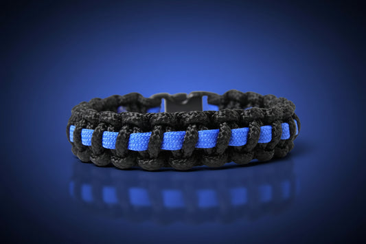 Paracord Typ 2 Armband, ca. 1,5 cm breit -Thin Blue Line-Polizei-Männer, Frauen Armband-Schwarz