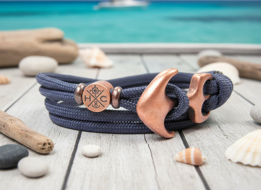 Maritimes Surfer Edelstahl Anker Armband-Handmade-US Paracord III-Verstellbar-Unisex-Wickelarmband-Frauen, u. Männer Armband-Geschenk-Navy Blau