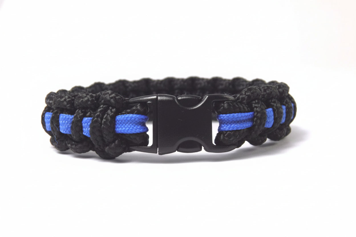 Paracord Typ 2 Armband, ca. 1,5 cm breit -Thin Blue Line-Polizei-Männer, Frauen Armband-Schwarz