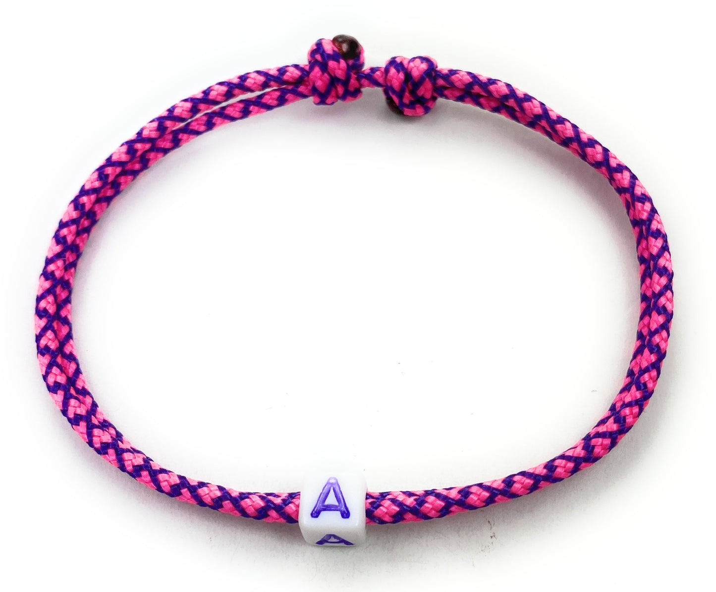 Freundschaftsarmband mit Buchstabe, Surfer Buchstaben Armband, Verstellbar, Acid Purple & Neon Pink Diamonds