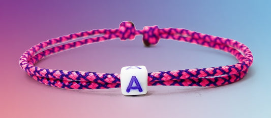 Freundschaftsarmband mit Buchstabe, Surfer Buchstaben Armband, Verstellbar, Acid Purple & Neon Pink Diamonds