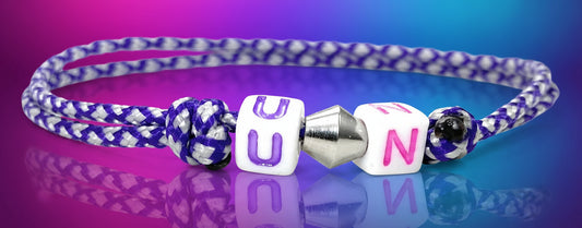 Freundschaftsarmband mit 2 Buchstaben und Edelstahl Bead, Surfer Buchstaben Armband, Verstellbar, Acid Purple & Silver Diamonds
