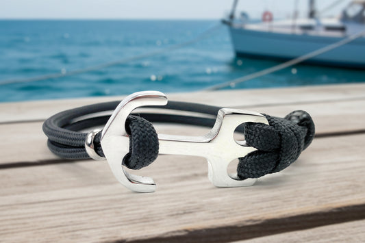 Maritimes Surfer Edelstahl Anker Armband-US Paracord III-Verstellbar-Unisex-Frauen, u. Männer Armband-Geschenk-Anthrazit