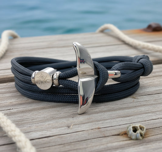 Schickes-Surfer Edelstahl Walflossen Armband -Paracord Typ III-Verstellbar-Anthrazit