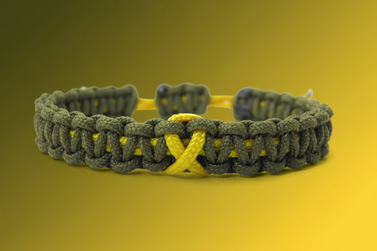 Paracord Armband Verstellbar-Gelbe Schleife-Yellow Ribbon-Solidarität Soldaten-Awareness Armband-Bewusstsein-Army Green
