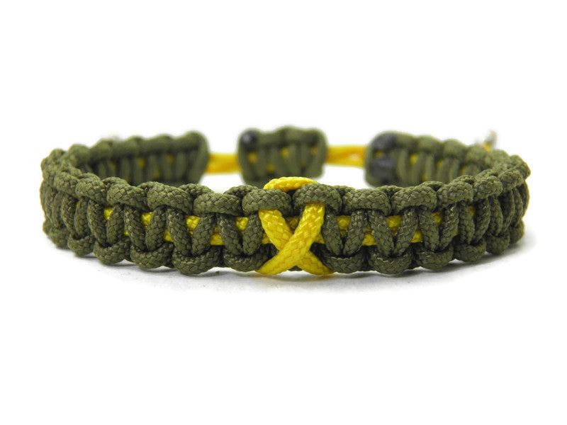 Paracord Armband Verstellbar-Gelbe Schleife-Yellow Ribbon-Solidarität Soldaten-Awareness Armband-Bewusstsein-Army Green
