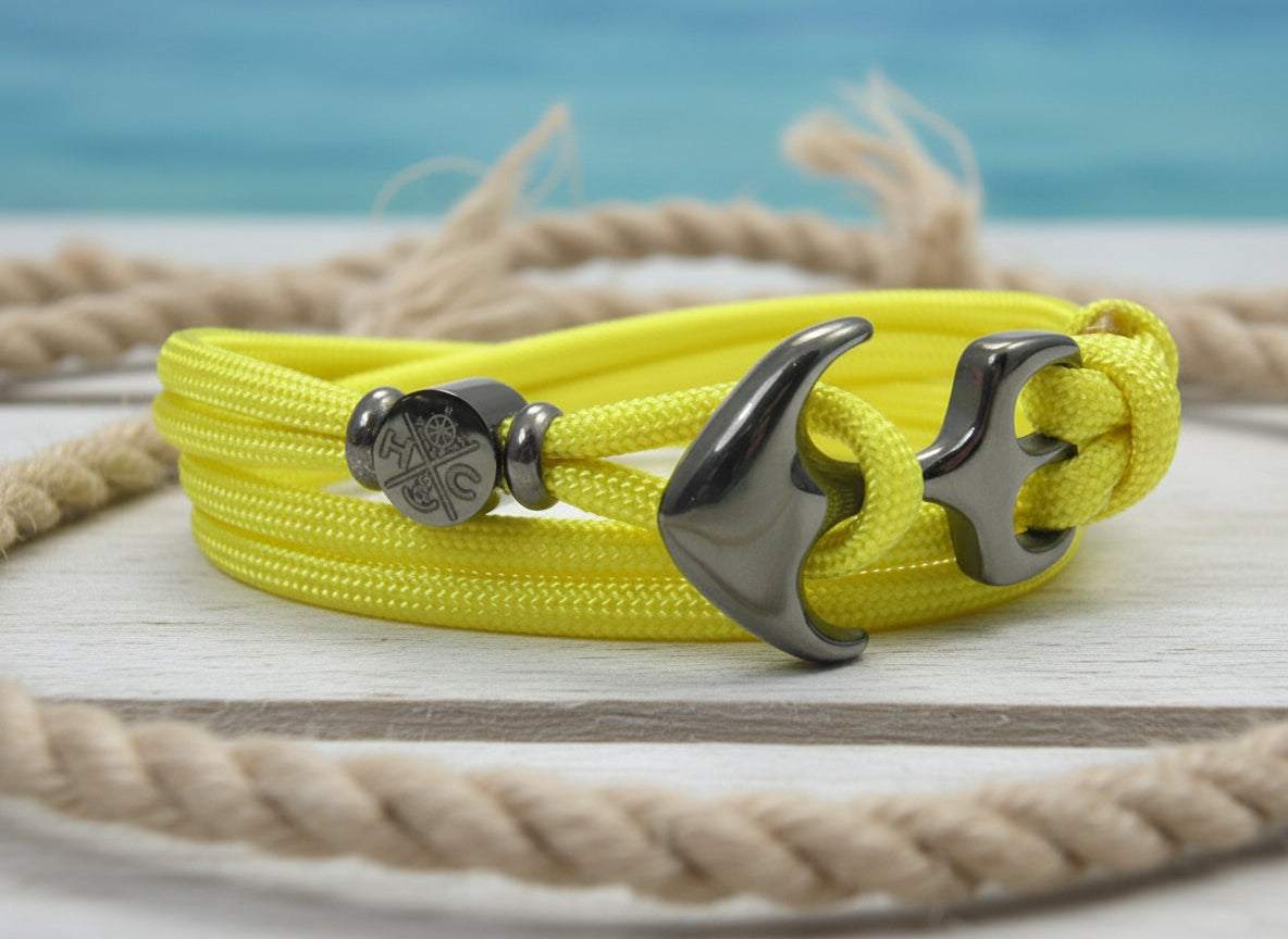 Maritimes Surfer Edelstahl Anker Armband-US Paracord III-Verstellbar-Unisex-Wickelarmband-Frauen, u. Männer Armband-Geschenk-Banana Yellow