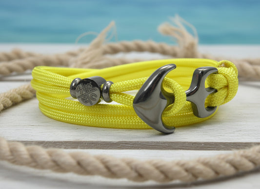 Maritimes Surfer Edelstahl Anker Armband-US Paracord III-Verstellbar-Unisex-Wickelarmband-Frauen, u. Männer Armband-Geschenk-Banana Yellow