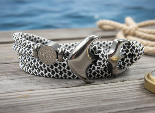 Maritimes Surfer Edelstahl Anker Armband-US Paracord III-Verstellbar-Unisex-Wickelarmband-Frauen, u. Männer Armband-Geschenk-Black Diamonds