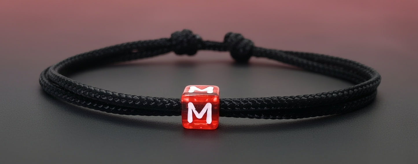 Freundschaftsarmband mit Buchstabe, Surfer Buchstaben Armband, Verstellbar, Black