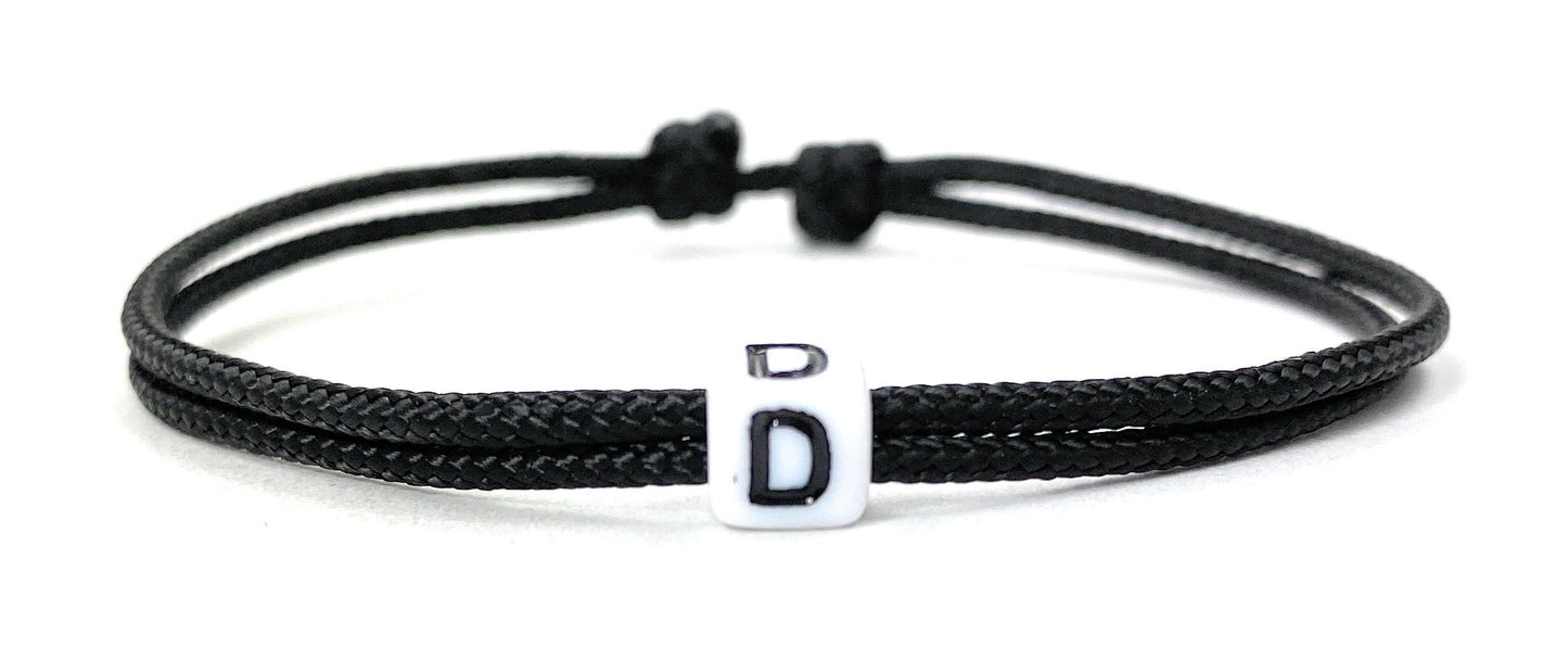 Freundschaftsarmband mit Buchstabe, Surfer Buchstaben Armband, Verstellbar, Black