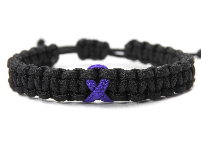 Paracord Armband Verstellbar-Lila Schleife-Ribbon-Fibromyalgie-Awareness Armband-Bewusstsein-Black
