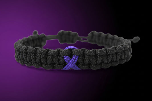 Paracord Armband Verstellbar-Lila Schleife-Ribbon-Fibromyalgie-Awareness Armband-Bewusstsein-Black