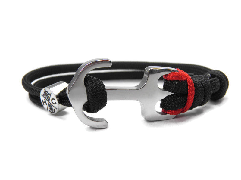 Maritimes Surfer Edelstahl Anker Armband-US Paracord III-Verstellbar-Unisex-Frauen, u. Männer Armband-Geschenk-Black & Akzentfarbe Imperial Red