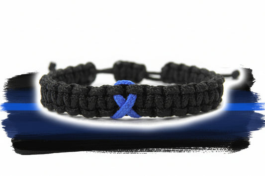 Paracord Armband Verstellbar-Blaue Schleife-Thin Blue Line-Ribbon-Polizei-Awareness Armband-Bewusstsein-Black