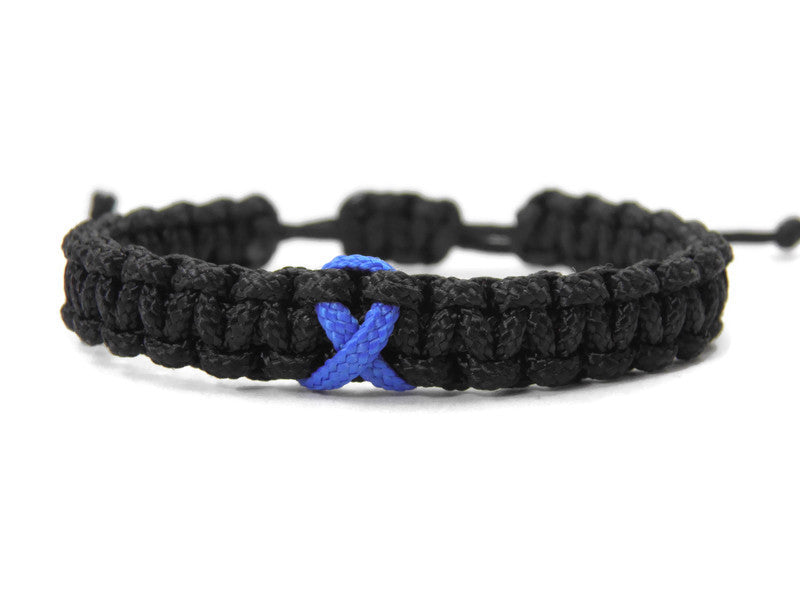 Paracord Armband Verstellbar-Blaue Schleife-Thin Blue Line-Ribbon-Polizei-Awareness Armband-Bewusstsein-Black