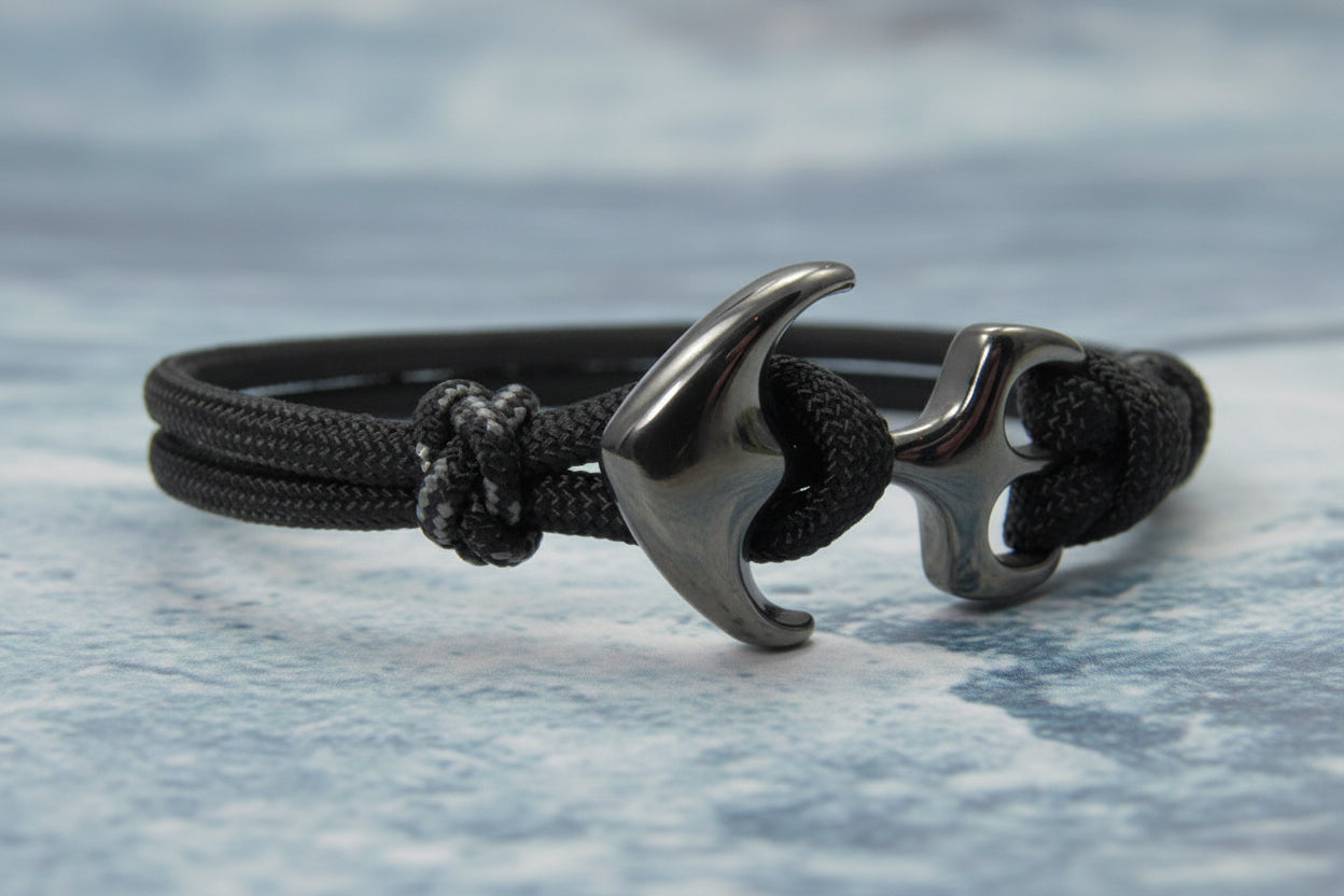 Maritimes Surfer Edelstahl Anker Armband-US Paracord III-Verstellbar-Unisex-Frauen, u. Männer Armband-Geschenk-Black mit Touch of Grey