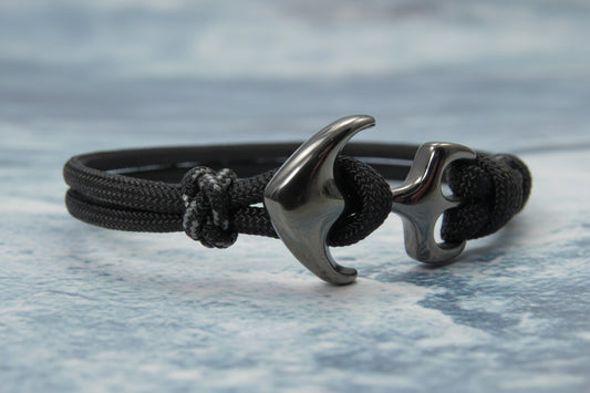 Maritimes Surfer Edelstahl Anker Armband-US Paracord III-Verstellbar-Unisex-Frauen, u. Männer Armband-Geschenk-Black mit Touch of Grey
