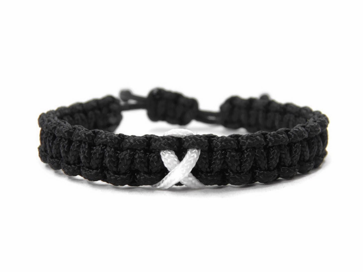 Paracord Armband Verstellbar-Lungen Krebs Bewusstsein-Weiße Schleife-White Ribbon-Right to Life Ribbon-Black
