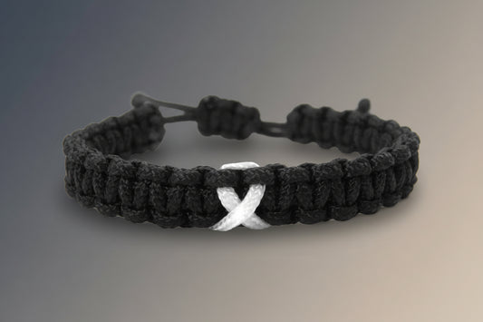 Paracord Armband Verstellbar-Lungen Krebs Bewusstsein-Weiße Schleife-White Ribbon-Right to Life Ribbon-Black