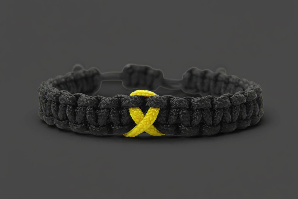 Paracord Armband Verstellbar-Gelbe Schleife-Yellow Ribbon-Solidarität Soldaten-Awareness Armband-Bewusstsein-Black