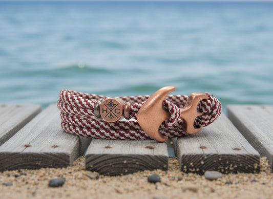 Maritimes Surfer Edelstahl Anker Armband-US Paracord III-Verstellbar-Unisex-Frauen, u. Männer Armband-Geschenk-Burgundy & Cream Spiral