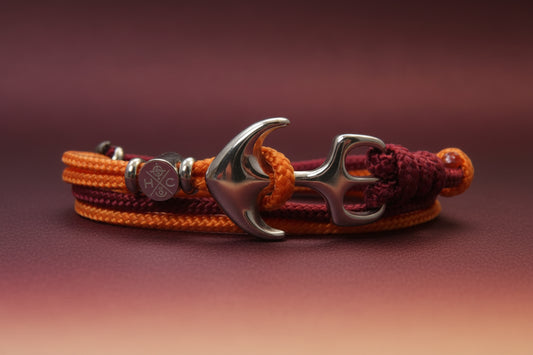 2 farbiges maritimes Surfer Edelstahl Anker Armband-US Paracord II-Verstellbar-Unisex-Frauen, u. Männer-Geschenk-Burgundy + Fox Orange