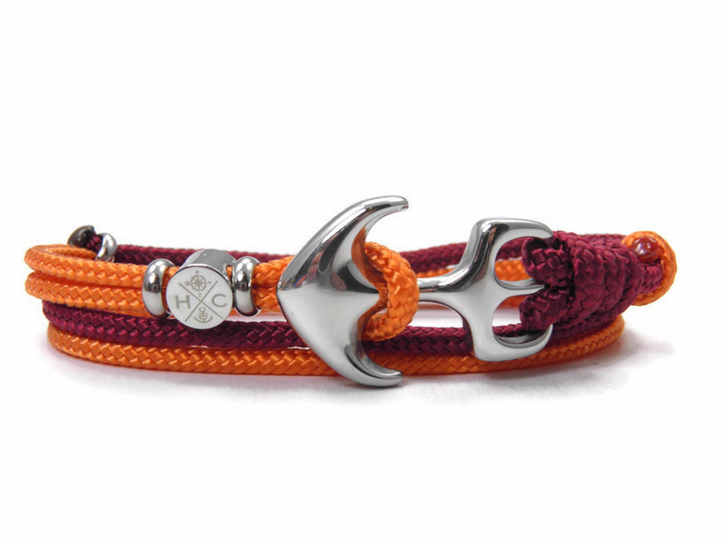 2 farbiges maritimes Surfer Edelstahl Anker Armband-US Paracord II-Verstellbar-Unisex-Frauen, u. Männer-Geschenk-Burgundy + Fox Orange