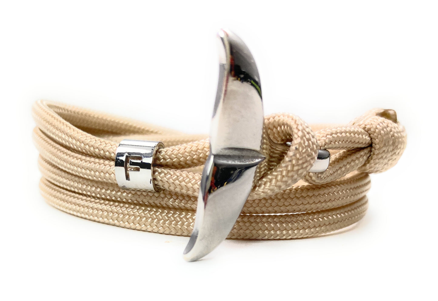 Edelstahl Walflossen Armband mit Buchstabe-Wickelarmband-Verstellbar-US Paracord III-Caffé Latte