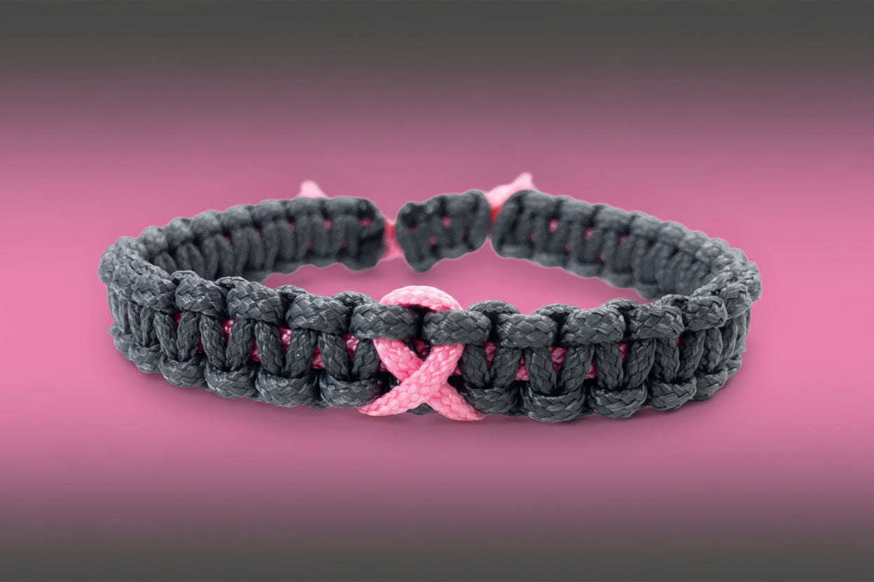 Paracord Armband Verstellbar-Brustkrebs Bewusstsein-Rosa Schleife-Ribbon-Breast Cancer Awareness Armband-Charcoral Grey